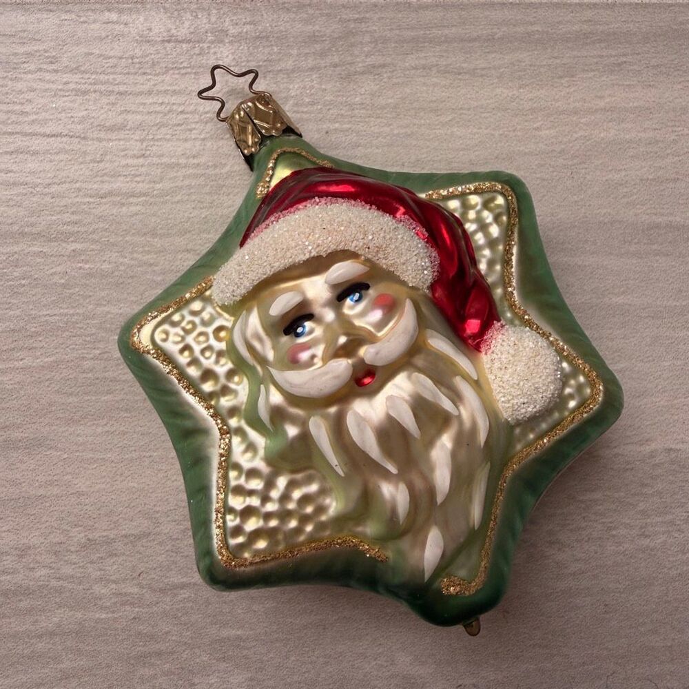 Vintage German Glass Inge-Glas Santa Head on Star Ornament